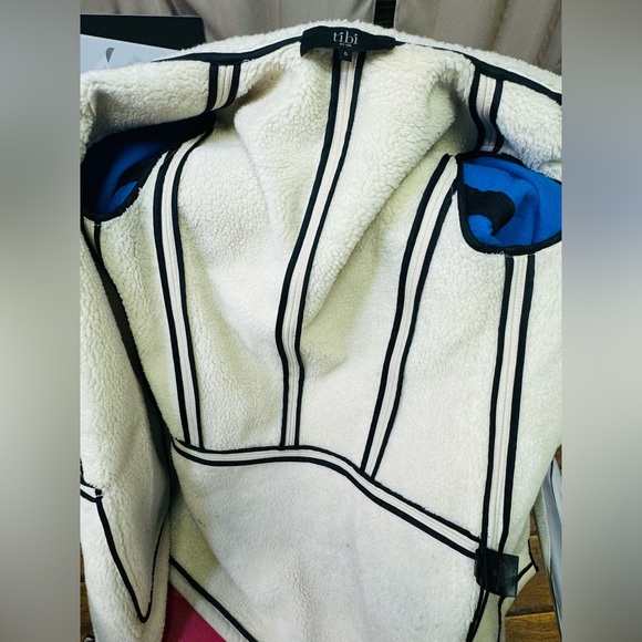 Tibi Moto Jacket Colorblock Career Zip Up Zipper Sleeve Cream/Black Sz 0 - Picture 6 of 8